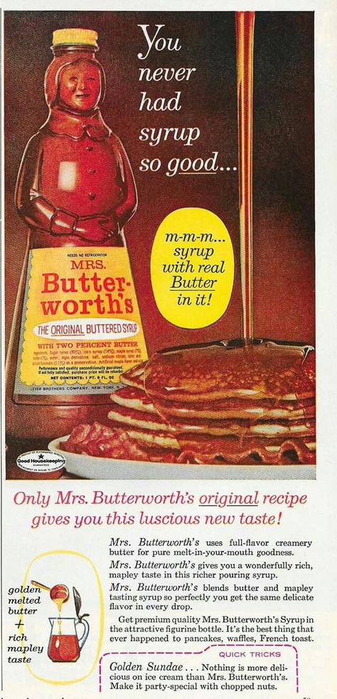 Mrs. Butterworths vintage advertisement Mrs Butterworth, 70s Food, 70s Nostalgia, Butterworth, Old Advertisements, Retro Advertising, Food Ads, Retro Ads, 60s Vintage