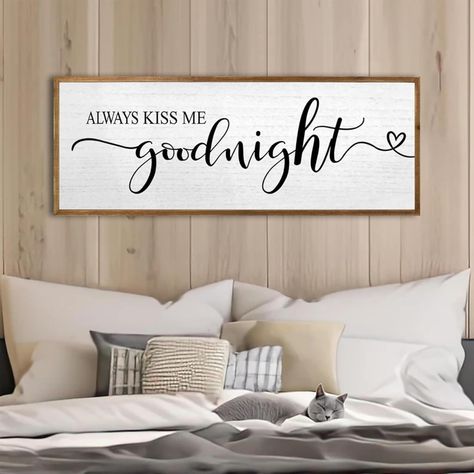 Always Kiss Me Goodnight Wall Sign 32''×12'' Vintage Master Bedroom Above Bed Farmhouse Wooden Framed Family Wall Decor for Larg Couples Over Bed Wall Art Decoration (Wood) Amazon Affiliate Over Bed Wall Art, Bedroom Above Bed, Bed Wall Art, Kiss Me Goodnight, Wooden Wall Signs, Always Kiss Me Goodnight, Family Wall Decor, Farmhouse Decoration, Vintage Bedroom