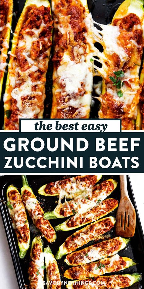 Beef Zucchini Boats, Ground Beef Zucchini, Beef Zucchini, Zucchini Dinner Recipes, Zucchini Boat Recipes, Easy Zucchini Recipes, Boat Food Ideas, Easy Ground Beef, Food Summer