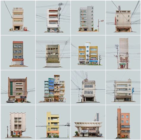 Urban Buildings, Japanese Buildings, Japan Architecture, Building Front, Container Architecture, Interesting Buildings, Urban Architecture, Diagram Architecture, Building Facade