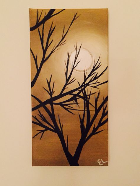 Brown Painting Ideas, Brown Canvas Painting, Sunset Painting Acrylic, Human Sketch, Winter Moon, Painting Pictures, Simple Acrylic, Brown Painting, Small Canvas Paintings