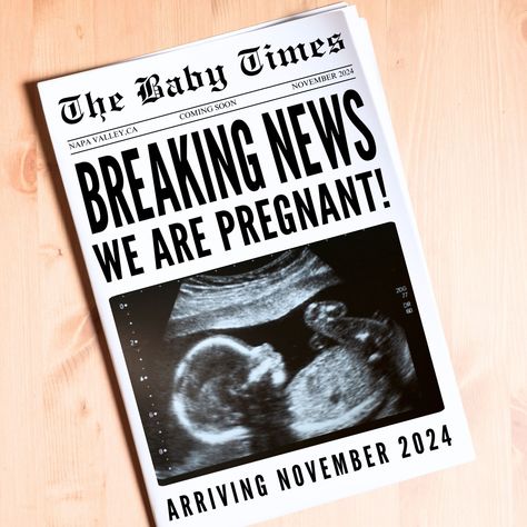 Newspaper Pregnancy Announcement, Digital Newspaper Baby Announcement, Gender Reveal Newspaper, The Baby Times Large News Paper, Baby Shower Baby Stats, Digital Newspaper, Word Fonts, Pregnancy Announcements, Shower Bebe, News Paper, Pregnancy Journey, Baby Time, Vintage Inspired Design