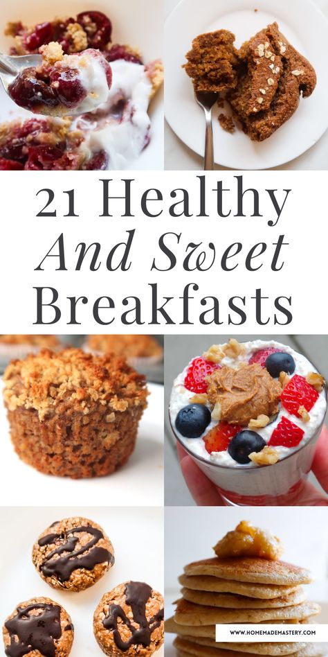 21 healthy sweet breakfast ideas for busy mornings! Featuring healthy pancakes, muffins and perfectly sweet breakfast cakes, these easy breakfast recipes will satisfy your sweet tooth and nourish your body! Healthy And Sweet Breakfast, Healthy But Tasty Breakfast, Healthier Sweet Breakfast, Healthy Sweet Lunch Ideas, Summer Healthy Breakfast, Healthy Potluck Breakfast Ideas, Sweet Tooth Breakfast Ideas, Healthy Sweet Breakfast Ideas Quick, Sweet But Healthy Breakfast