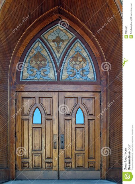 Old Church Doors Clip Art | Set of gothic wooden church doors with stained glass windows. Cathedral Door, Gothic Door, Church Entrance, Victorian Doors, Church Doors, Unique Front Doors, Castle Doors, Wooden Church, Halloween Front Doors