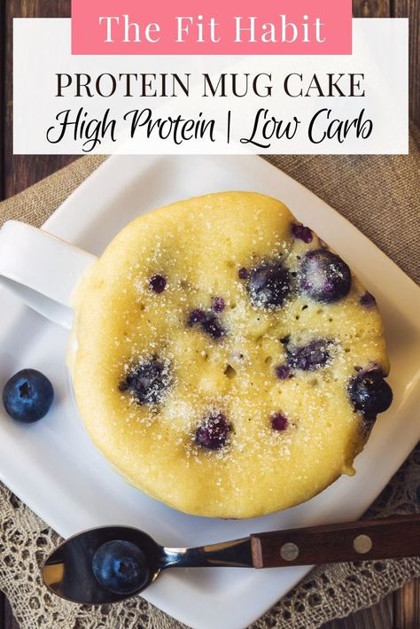 Blueberry Protein Mug Cake, Protein Cake In A Mug, Recipes With Unsweetened Applesauce, Protein Mug Cake Recipe, Protien Mug Cake, Cake In A Mug Recipe, Microwave Cakes, Protein Blueberry, Foods Breakfast