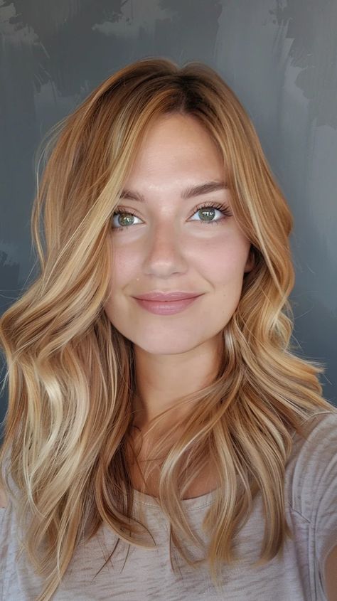 21 Honey Blonde Hair Color Ideas For A Summer Makeover Rust Blonde Hair, Fall Balayage Strawberry Blonde, Blonde Hair With Red Lowlights Copper, Hair For Freckled Skin, Strawberry Blonde Hazel Eyes, Reddish Blonde Brown Hair, Pumpkin Blonde Hair, Gold Strawberry Blonde Hair, Old Money Honey Blonde