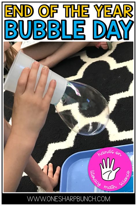 Bubble Day is always a class favorite in our balloon pop end of the year countdown! On this end of the year theme day, the students mix a homemade bubble solution recipe for bouncing bubbles on their hand, determine the best bubble blower, compare the anatomy of a bubble to an Oreo and make a bubble wand. These end of the year Bubble Day activities for kindergarten, 1st grade and 2nd grade are sure to pique their interest, especially during the anticipation of the end of the school year! Bubble Day Activities, Bubble Activities For Kids, End Of Year Countdown, Bubble Day, Bubble Solution Recipe, Slideshow Songs, Bubble Activities, End Of The Year Activities, Senses Activities