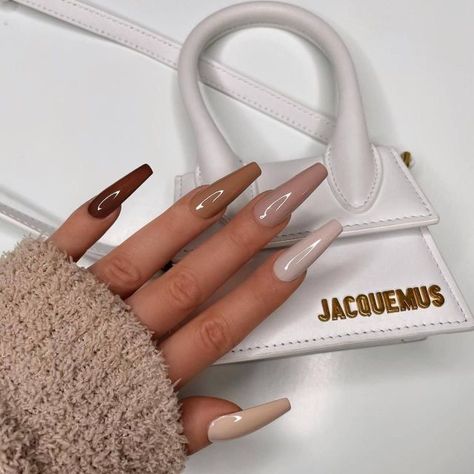 Neutral Color Design Nails, Simple Long Nail Designs, Ongles Beiges, Nude Nail Designs, Cream Nails, Fall Acrylic Nails, Ballerina Nails, Acrylic Nails Coffin Short, Neutral Nails