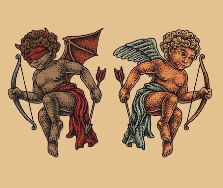 Evil Angel Tattoo, Good And Evil Tattoos, Cupid Tattoo, Cherub Tattoo, Evil Tattoo, Evil Tattoos, Quality Tattoo, Evil Angel, Angel Tattoo Designs