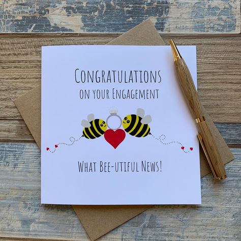 Engagement Card Handmade, Engagement Congratulations Card, Engagement Cards Handmade, Engagement Greetings, Engagement Wishes, Bee Utiful, Engagement Quotes, Anniversary Cards For Wife, Engagement Congratulations