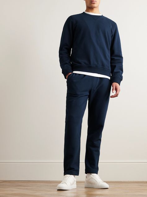 DESIGNED BY MR PORTER. Mr P. understands that the basics are just as important as the statement pieces in your wardrobe. This sweatshirt is cut from cotton-jersey that has a soft, plush handle and is designed for a relaxed fit. This product is part of Mr P.'s PERMANENT collection, a range of premium everyday staples designed to form the foundation of the modern man's wardrobe. Mens East Coast Fashion, Men’s Casual Outfits Work, Navy Outfits Men, Men Basic Outfit, Office Outfits Men Young Professional, Basic Mens Outfits, Office Outfit Men, Sweatshirt Outfit Men, East Coast Fashion