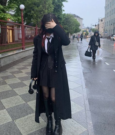 Stolas Inspired Outfit, Claudia Winkleman Traitors Outfits, Scaramouche Inspired Outfit, Small Black Dress Outfits, Grunge Formal Outfit, Mafia Boss Outfit, Bsd Outfits, Black Grey Outfit, Suit With A Skirt