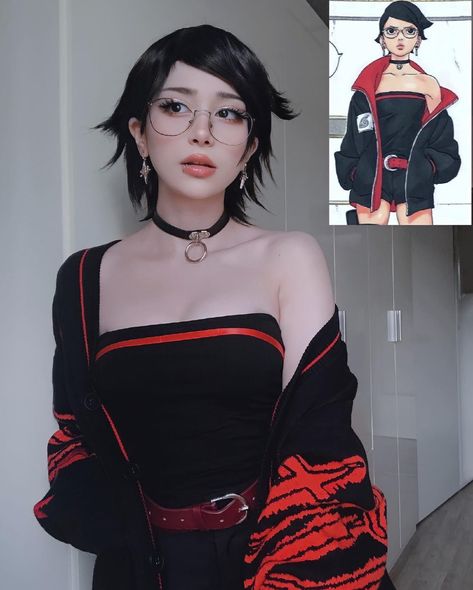 sarada uchiha Sarada Uchiha Time Skip, Boruto Time Skip, Sasuke Uchiha Cosplay, Sarada Cosplay, Sasuke Cosplay, Naruto Clothing, Spirit Week Outfits, Hot Costume, Female Celebrity Fashion