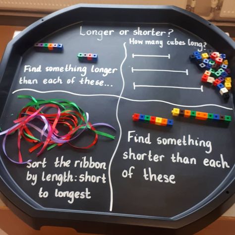 ASD Creation Station on Instagram: “Investigating shorter and longer, lower and higher, bigger and smaller in Maths this week. A nice little hands on practical tray today to…” Reception Maths, Maths Eyfs, Reception Classroom, Early Years Maths, Numeracy Activities, Tuff Spot, Eyfs Classroom, Maths Area, Eyfs Activities