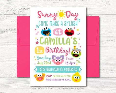 Sesame Street First Birthday, Birthday Banner Ideas, Sesame Street Birthday Invitations, Sesame Street Invitations, Monster Invitations, Elmo And Cookie Monster, Birthday Confetti, Sesame Street Party, Sesame Street Birthday