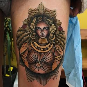 20 Powerful Africa Tattoos | Tattoodo Mother Africa Tattoo, Afrocentric Art Tattoo, Orisha Tattoo Ideas, African Goddess Tattoo, Afrocentric Tattoos For Women, African Tattoo Ideas, Adinkra Tattoo, Beyonce Tattoo, African Queen Tattoo