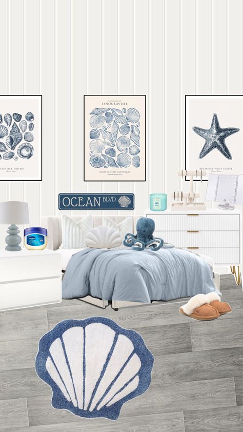 🪬🌊🫧 Costal Bedroom, Coastal Room Decor, Ocean Room Decor, Teen Room Designs, Ocean Room, Coastal Room, Blue Room, Beach Blue, Girl Bedroom Designs