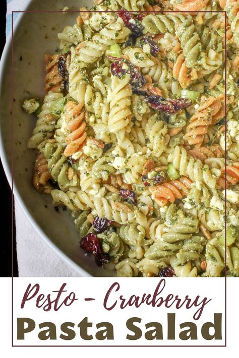 Pesto Pasta Salad with Cranberries Pasta Salad With Cranberries, Cranberry Pasta Salad, Winter Pasta Salad Recipes, Winter Pasta Salad, Thanksgiving Pasta, Christmas Pasta, Postpartum Meals, Cold Pasta Dishes, Salad With Cranberries