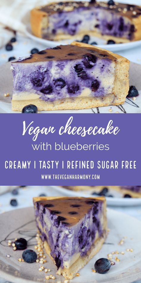 Vegan blueberry cheesecake is a refreshing and delicious dessert, full of protein. It is so flavourful and also really easy to make. Vegan Blueberry Tart Recipe, Vegan Blueberry Recipes, Unique Easy Desserts, Vegan Blueberry Cheesecake, Protein Cheesecake, Vegan Baking Recipes, Vegan Cakes, Vegan Cake Recipes, Slow Cooker Desserts