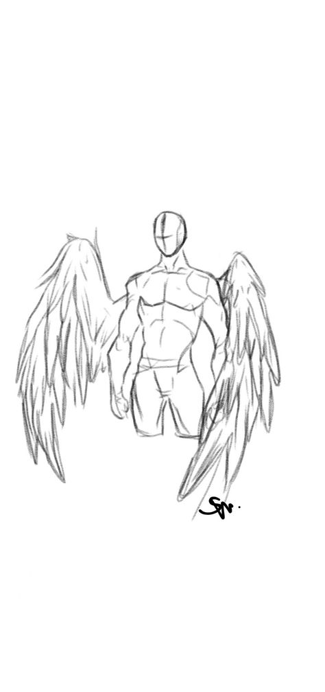 Winged Figure Reference, Drawing Body Poses With Wings, Wings Pose Reference Drawing, Men With Wings Drawing, Angel Anatomy Drawing, White Wings Drawing, Demon With Wings Drawing, Man Angel Drawing, Demon Base Drawing Male