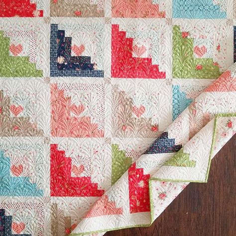 Chelsi Stratton on Instagram: “Hearts at Home II is February's $5 pattern of the month! This quilt finishes at 48" x 57" and is Honey Bun friendly! Plus those mini hearts…” Garden Quilts, Log Cabin Quilt Pattern, Log Cabin Quilt Blocks, Row Quilt, Honey Bun, Nancy Zieman, Jelly Roll Quilt Patterns, Spring Quilts, Fat Quarter Quilt