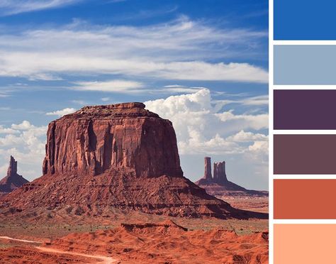 arizona color scheme | Western Desert Rock Formations piercing a big blue sky for color ... Western Color Palette, Fall Color Trend, Southwest Colors, Desert Colors, Painting Colors, Interior Painting, Dark Interiors, Interior Paint Colors, Painting Videos