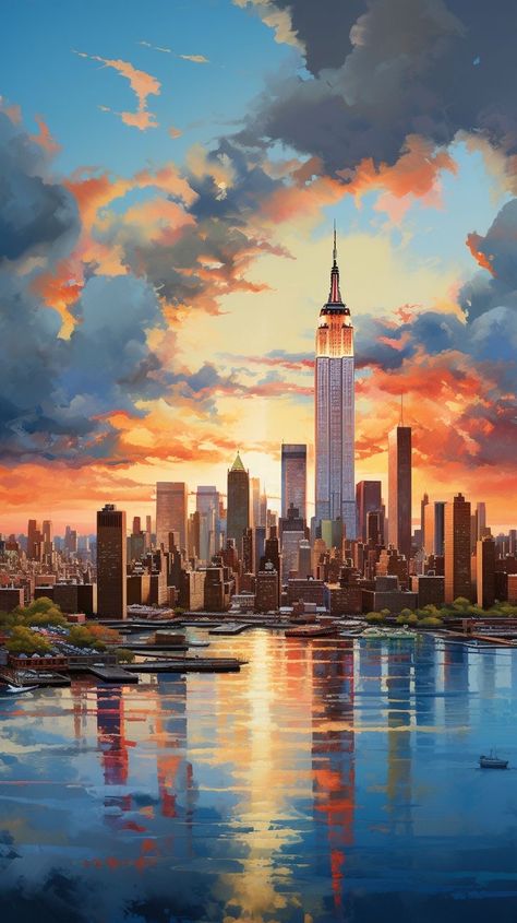 Lion Cat, Skyline Painting, Pixel Art Background, Beautiful Scenery Pictures, Bulldog Art, Digital Art Gallery, City Painting, Landscape Art Painting, Cityscape Art