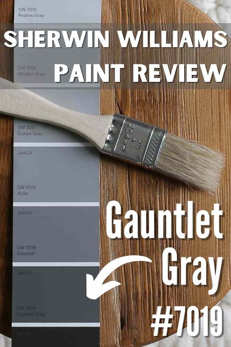 Sherwin Williams Gauntlet Gray is a moody warm gray with subtle undertones. Explore SW 7019 and color pairings see pics in 19 homes to decide if it's the right paint color for your own home! #paintreview #paintstudy #sherwinwilliams #gauntletgray #sherwinwilliamsgauntletgray #paintcolor #gauntletgraylivingroom #gauntletgraycabinets #gauntletgrayaccentwall #gauntletgrayexterior #gauntletgraybathroom #gauntletgraybedroom #gauntletgraykitchen Gauntlet Gray Sherwin Williams Bedroom, Sherwin Williams Gauntlet Gray Cabinets, Sw Gauntlet Gray Cabinets, Steely Gray Sherwin Williams Exterior, Gauntlet Gray Bathroom, Sherwin Williams Gauntlet Gray Exterior, Gauntlet Gray Sherwin Williams Cabinets, Sw Gauntlet Gray Exterior, Westchester Gray Sherwin Williams