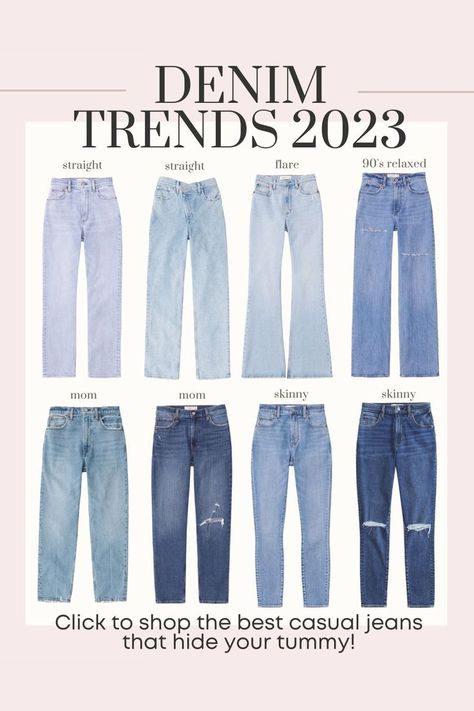 Denim trends for 2023 include straight jeans, flare jeans, relaxed jeans, mom jeans, and some skinny jeans! These casual jeans hide your belly and make for the best casual outfits. These are the best jeans for women. denim trends, fall denim, winter denim, casual denim, casual jeans, jean trends for women, fall jeans outfit casual, casual jeans outfit, jeans for moms, fall casual outfits, fall jeans Jeans For Moms, Fall Jeans Outfit Casual, Fall Jeans Outfit, Casual Jeans Outfit, Fall Denim Trends, Jeans Pants Outfit, Mom Jeans Outfit Winter, Jeans Drawing, Best Jeans For Women