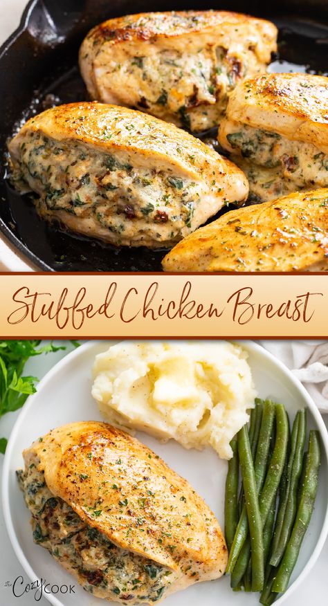 chicken breasts stuffed with cheese, spinach, and sun dried tomatoes Dinner Recipe To Impress, Best Ever Chicken Recipes, Dinner With Chicken Healthy, Dinner Recipes For Family With Chicken, Best Dinner Recipes For Family, Easy Recipes Chicken Breast, Family Dinner Recipes With Chicken, Healthy Chicken Ideas For Dinner, Easy Recipes For Dinner For Two