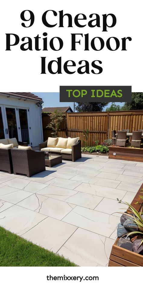 Well-maintained backyard patio with beige furniture on geometric tile flooring, showcasing landscaping inspiration for patio floor ideas. Gazebo Flooring Ideas Diy, Covered Patio Flooring Ideas, Patio Flooring Ideas On A Budget, Inexpensive Patio Flooring, Patio Pavers Design On A Budget, Affordable Patio Ideas, Gazebo Flooring Ideas, Easy Patio Ideas On A Budget, Patio Floor Ideas On A Budget