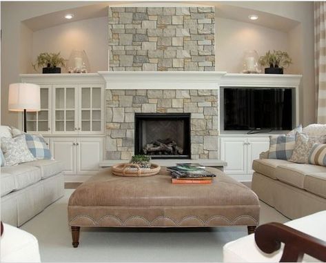 What to do about the TV and Fireplace Decorating Dilemma Beach Style Living Room, Billy Ikea, Family Room Makeover, Small Fireplace, Fireplace Built Ins, Ikea Billy Bookcase, Coastal Living Rooms, Fireplace Makeover, Family Room Design