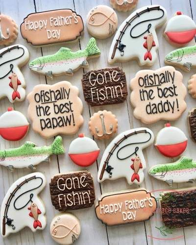 30 Best Fathers Day Cookies Ideas which are the most Creative and Delicious Gifts for your Dad - Hike n Dip Fathers Day Cookies Ideas, Fathers Day Cookies, Fish Cookies, Cookies Ideas, Man Cookies, Summer Cookies, Sugar Cookie Designs, Fancy Cookies, Creative Cookies