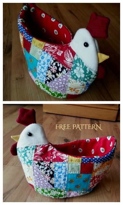 Chicken Egg Holder, Basket Sewing Pattern, Easter Fabric Crafts, Fabric Art Diy, Chicken Quilt, Spring Sewing, Chicken Crafts, Easter Chicken, Easter Fabric