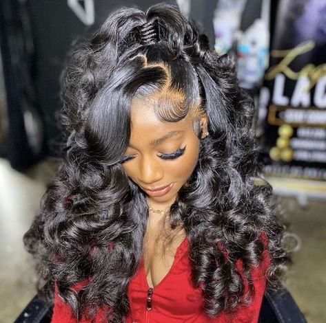 Prom Hairstyles For Black Women Sew In, Baddie Hoco Hairstyles, Cute Hairstyles Lace Frontal, Mothers Day Dress Ideas, Hair With Rhinestones In It, Black Sweet 16 Hairstyles, Black Girls Hairstyles Homecoming, Fancy Hairstyles For Prom, Wig Styles For Prom