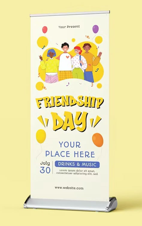 Friendship Day Rollup Banner Template AI, EPS, PSD Bunting Design Ideas, Roll Up Design Inspiration Rollup Banner, Event Banner Design, Roller Banner Design, Pull Up Banner Design, Standing Banner, Rollup Design, Standing Banner Design, Rollup Banner Design