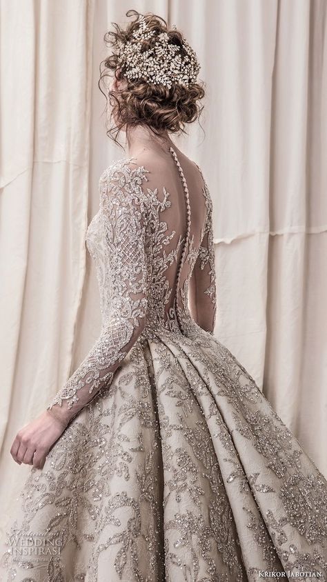 Krikor Jabotian, Sheer Wedding Dress, Princess Ball Gowns, Lace Bridal Gown, Wedding Dress Inspiration, A Button, Beautiful Wedding Dresses, A-line Wedding Dress, Bridal Lace