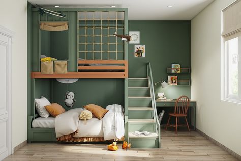 Unique Kids Beds, Green Kids Rooms, Modern Kids Room Design, Bilik Tidur Mewah, Reka Bentuk Bilik Tidur, Hiasan Dalaman Rumah, Reka Bentuk Dalaman, Rum Inspo, Minimalist Kids Room