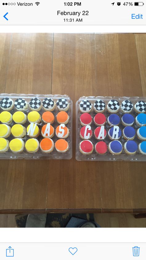 Nascar Party Favors, Race Car Cookie, Nascar Birthday Party Decorations, Nascar 1st Birthday Party, Dale Earnhardt Birthday Party, Talladega Nights 1st Birthday Party, Nascar Cupcakes, Nascar First Birthday Party, Nascar Themed Birthday Party