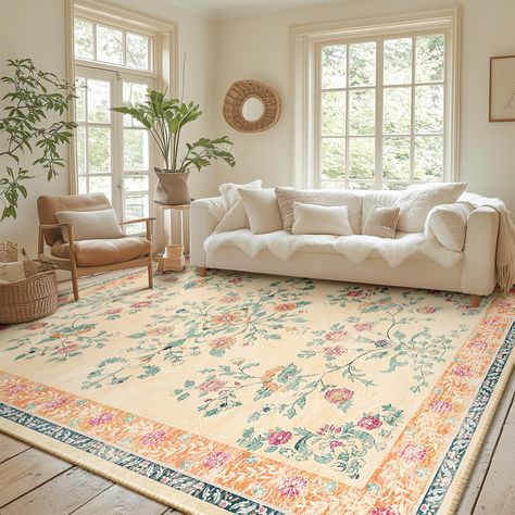 Cute Rugs For Bedrooms Boho, Vintage Living Room Rug, Cottage Core Rugs, Kitchen Area Rug, Cottage Core Apartment Decor, Rugs On Carpet Bedroom, Living Room Rugs On Hardwood, Cute Area Rugs, Maximalist Rug