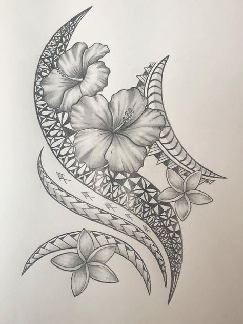 Hawaiian Flowers Sleeve Tattoo, Palau Island Tattoo, Tattoo Ideas Female Hawaiian Flower, Maori Arm Tattoo Woman, Polynesian Sea Tattoo, West Indies Tattoo Ideas, Mahalo Ke Akua Tattoo, Feminine Samoan Tattoos, Ivory Coast Tattoo Ideas