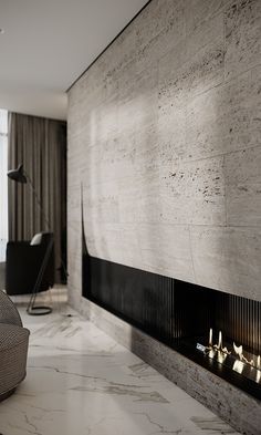 Panorama apartment on Behance Modern Luxury Living Room, Contemporary Fireplace, Japanese Interior, Home Fireplace, Modern Fireplace, Fireplace Wall, Fireplace Design, Residential Design, Apartment Design