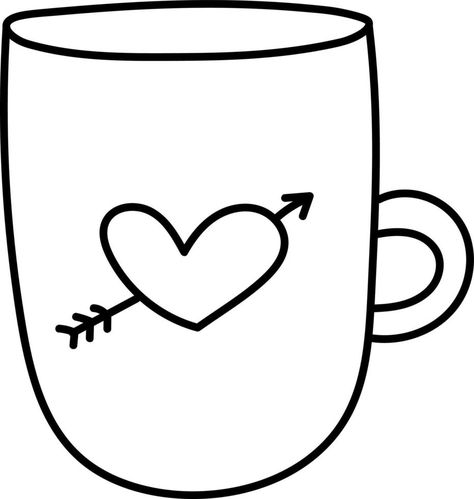 Hand drawn  mug tea or cocoa or coffee with heart and arrow. Doodle vector illustration Tea Mug Drawing, Coffee With Heart, Teddy Bear Outline, Bear Outline, Arrow Doodle, Mug Drawing, Vector Doodle, Doodle Vector, Vector Background