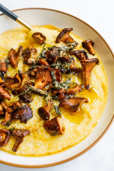 Vegetarian Polenta Dinner, Mushroom And Polenta Recipes, Polenta Mushroom Recipes, Mushroom Polenta Recipes, Mushrooms Polenta, Polenta Mushroom, Polenta With Mushrooms, Chanterelle Recipes, Cooking Journal