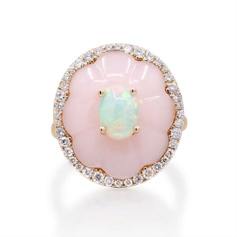 With the CIRARI 14K Yellow Gold Pink Opal and Ethiopian Opal Halo Ring, discover captivating brilliance. Carefully made, this ring has an enthralling display of 0.41 carats worth of pink and Ethiopian opals encircled by a brilliant halo. The design, set in glossy 14K yellow gold, combines classic charm with contemporary elegance. This CIRARI masterpiece will elevate your style since it is a representation of timeless beauty and tasteful design in every way. Sailor Moon Ring, Pink Halo, Pink Opal Ring, Opal Diamond Ring, Cute Engagement Rings, Opal Engagement Ring, Yellow Opal, Artisan Rings, Pink Sapphire Ring