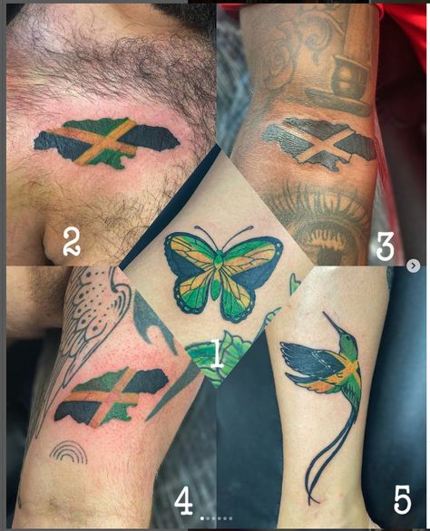 Jamaican Inspired Tattoos, Jamaican Tattoos Ideas, Jamaican Tattoos Ideas For Women, Small Jamaican Tattoo, Jamaica Tattoo Ideas Design, Jamaican Flower Tattoo, Doctor Bird Tattoo Jamaican, Made In Jamaica Tattoo, Jamaican Tattoo Ideas For Men