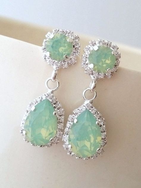 Mint Green Bracelet, Bridal Earrings Silver, Mint Earrings, Bridal Earrings Chandelier, Earrings Opal, Bridal Earrings Drop, Swarovski Crystal Necklace, Bridal Bracelet, Wedding Jewelry Earrings