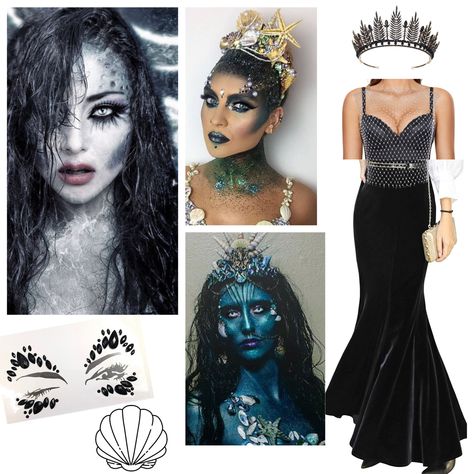 Dark Siren Costume Diy, Evil Siren Costume, Dark Siren Outfit, Evil Mermaid Costume, Dark Siren Costume, Dark Mermaid Costume, Siren Halloween Costume, Evil Mermaid, Dark Siren