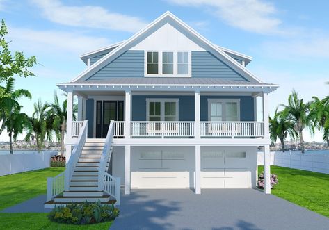 Merryweather Cottage Raised Coastal House Plans, Raised House Plans, Raised Houses, House Plans On Stilts, Lowcountry House Plans, Stilt House Plans, Elevated House Plans, Beach House Floor Plans, Elevated House