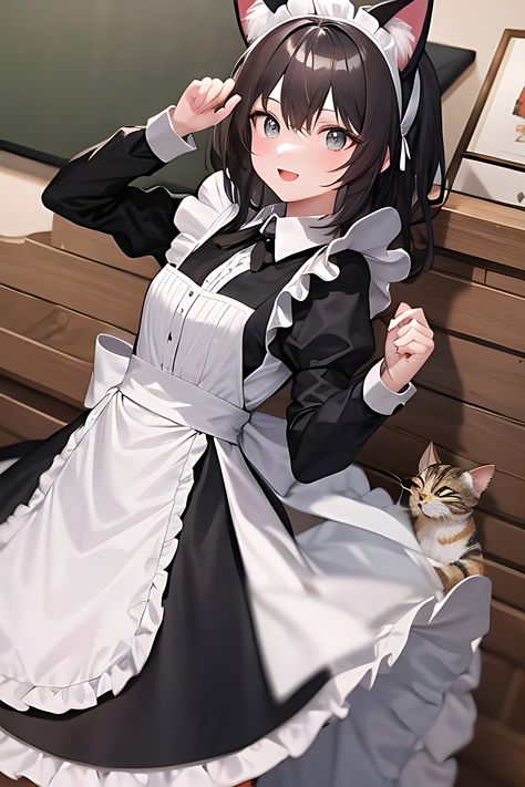 Homura Akemi, Mai Sakurajima, Maid Outfit, Wallpaper Art, Art Anime, Wallpaper Pc, Dark Hair, Cat Ears, Anime Wallpaper